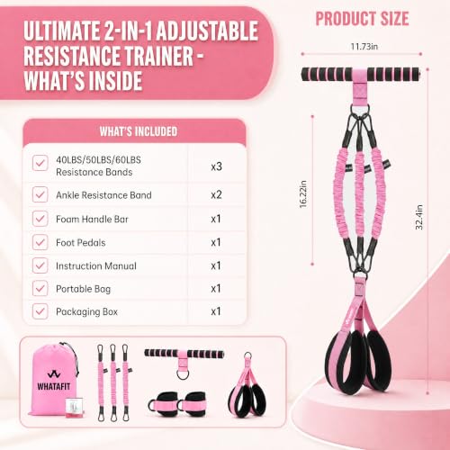 Image of WHATAFIT Pedal Resistance Band with Handles & Ankle Straps 3-Level Home Gym