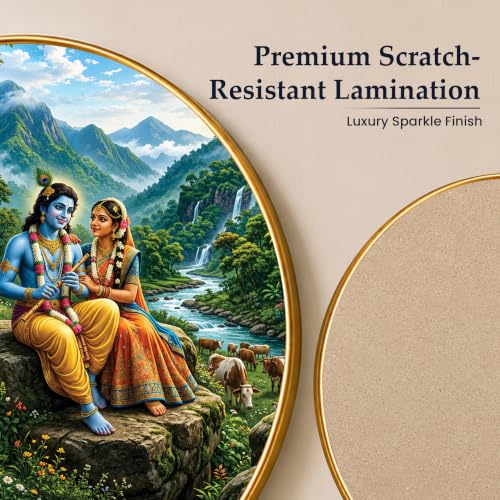 Image of PAINTINGMANTRA Radha Krishna Pichwai painting Framed Wall Art Painting For Living Room, Spiritual Religious Poster with frame for Wall, Decoration item for bedroom & Home, 16 Inch