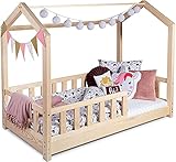 🛏️ Machen Sie sich keine Sorgen: Die geringe Höhe verhindert, dass sich Ihr Kind beim Herausrollen verletzt. Die offene Struktur ohne Gitter lässt viel Platz für ein einfaches Hinein- und Herausklettern aus dem Kinderbett.