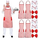 Ramede 12 Pcs Adult 1950s Waiter Costume Kit - Red & White Striped Apron, Chef Hat, Bow Tie - Unisex Adults - Chef Theme - Halloween, Carnival