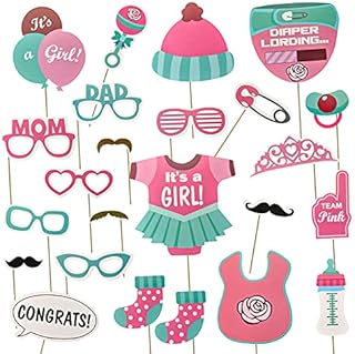 AIBAOBAO Baby Shower Decorations Girl, 23PCS Baby Shower Games Photo Booth Props, Gender Reveal and ITS A Girl Confetti for Baby Shower Decorations Supplies