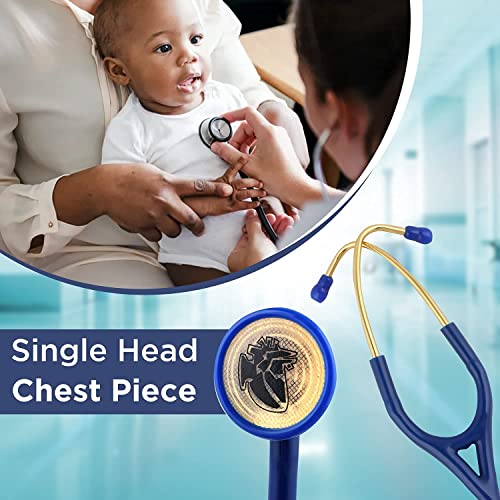 Image of Dr. Tech Cardiology Gold Black Stethoscope Heart Beat Monitoring Chest Piece Medical Instrument for Doctors, Nurses (Blue & Golden)