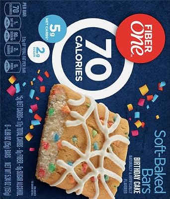 Fiber One 70 Calorie Soft-Baked Bars, Birthday Cake, Snack Bars, 6 ct
