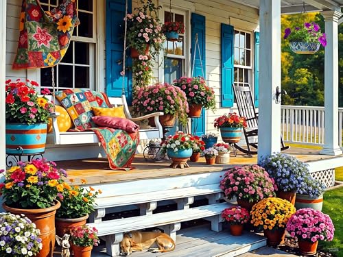 Rompecabezas de 500 piezas Springbok Front Porch para adultos | Rompecabezas de cabaña campestre con piezas únicas, fabricado en EE.UU., materiales ecológicos, incluye póster para diversión relajante en familia miniatura 1