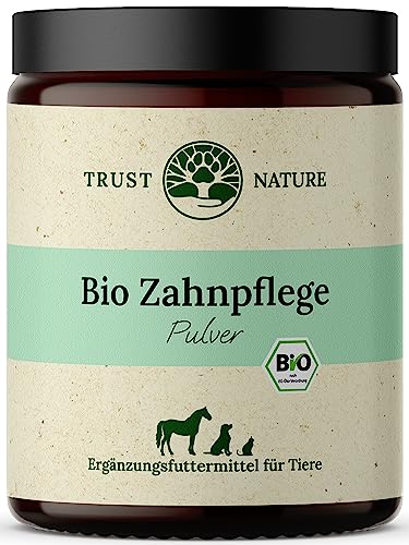 Trust Nature | Bio Zahnpflege Pulver für Hunde & Katzen | gegen Plaquebildung | fördert frischen Atem | Bio Petersilie, Bio Minze, Bio Spirulina, Bio Chlorella, Bio Bambus, Bio VIT C