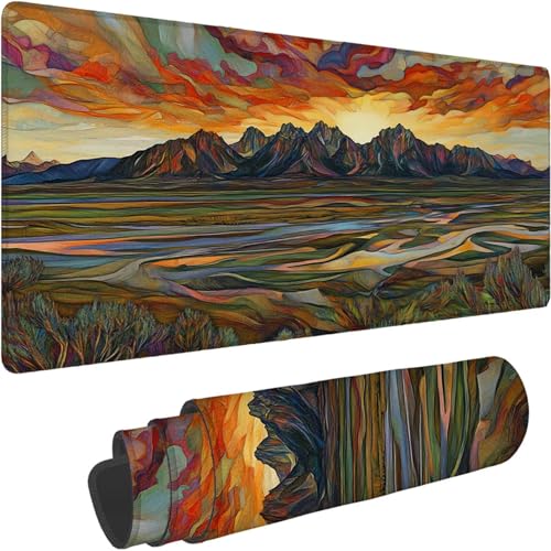Mouse Mat 1400 x 700 x 3mm Large Mouse Mat Non Slip Rubber Base, Soft Textured Surface with Stitched Edges, Waterproof Desk Mat for PC, Laptop, Laser Mice for Office, Color Landscape Printing xn-66
