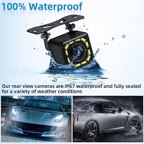 Image of Kewucn Car Backup Camera Reverse, 170 Wide Angle and 12 LEDs HD Night Vision License Cameras, IP68 Waterproof Reversing Parking Cam, Universal Fits for Car Truck SUV RV and More