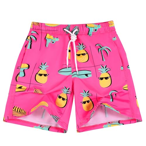 GENTABY Boys Beach Shorts Kids Swimming Trunks with Mesh Lining Toddler Board Shorts Quick Dry Funny Printed Shorts for 5-6 Years