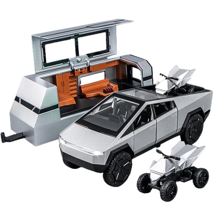 1/24 Toy Trucks and Trailer for Boys Adults, Diecast Metal Pickup Trailer RV Model Kit, Pickup Truck Model Toy with Motorcycle, Truck and Trailer Toys for Birthday Gift 1