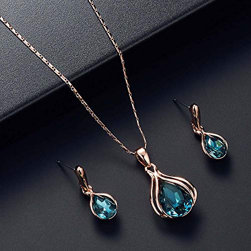 JENPECH Conjunto de joias femininas de luxo, zircônia cúbica, pingente de gota de água, conjunto de