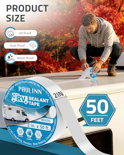 Image of PAULINN RV Camper Roofing Repair Sealant Tape, 2 Inch X 50 Foot Natural White Trailer Roof Rubber Sealing Tape, UV & Weatherproof Roof Seal Tape for RV Camper Trailer Boat Sealing Leak Repair