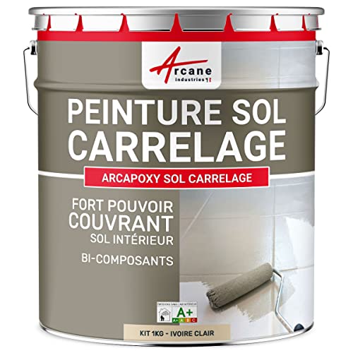 ARCANE INDUSTRIES Peinture carrelage Sol, résine pour recouvrir faïence et Carreaux : Arcapoxy Sol carrelage - 1 kg (jusqu'à 5 m² en 2 Couches) Ivoire Clair - RAL 1015