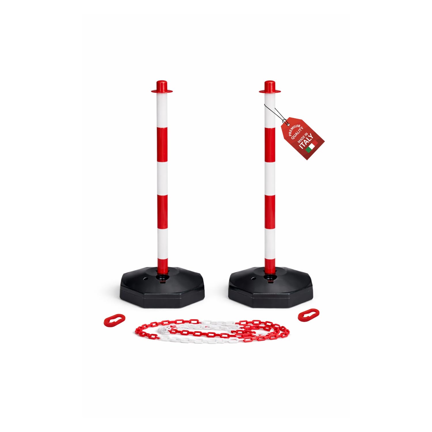OWIJI Paletti Delimitazione in Plastica con Catena Bianchi e Rossi 2 Unità Delimitatore Parcheggio 86x28 cm Transenne in Plastica Made in Italy Premium Quality Colonnine Segnapercorso Catena 2,5 Metri