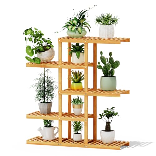 Magshion Soporte de madera para flores, estante para exhibición de plantas, 3, 4, 5, 6 estantes (5 estantes)