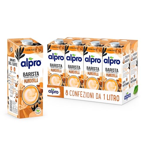 ALPRO BARISTA, Bevanda alla MANDORLA, Alternativa Vegetale al Latte, Naturalmente Senza Lattosio, Ideale con il Caffè - 8 confezioni x 1 Litro