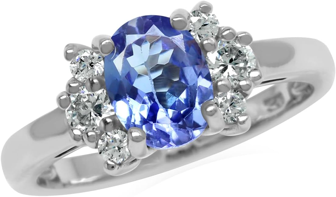 Silvershake Genuine Oval 8x6 mm 1.1 Ctw Tanzanite and Topaz 925 Sterling Silver Engagement Ring