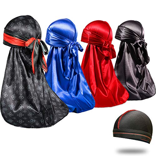 VALSE 5Pieces Designer Premium Durag for Men Women, 20+Fashion Pattern, Du-rag for Men Waves (LBlack)