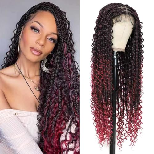 Yacurcur Boho Knotless Braided Wigs for Black Women Bohemian Box