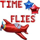 Vetwo Time Flies Balloons Red Airplane Birthday Party Banner Airplane Aviator Adventure Themed Boys