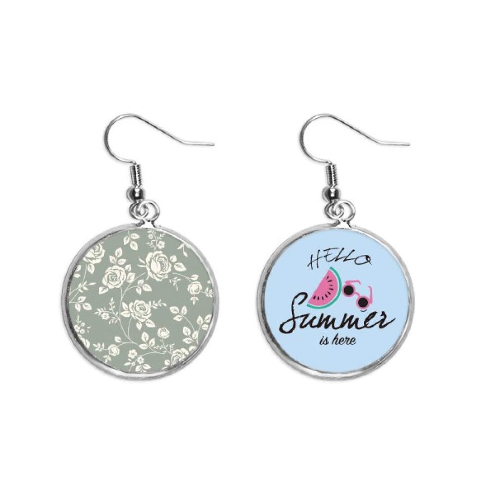 Pendientes de sandía flor de rose y hojas verdes de estilo botánico 5