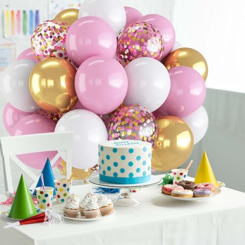 Image of 60PCS Gold Pink and White Balloons,White Pink and Gold Balloon Arch Kit,Suitable for Confession Proposal Wedding Girl Birthday Baby Shower Party Decoration