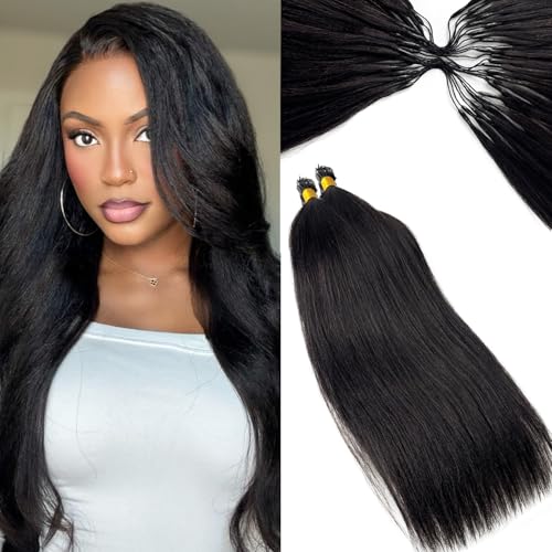 Human Crochet Hair for Black Women Light Yaki Straight Hair Bundles Knotless Feather Crochet Human Hair Extensions #1B Natural Black Pre Separated & Pre Looped Yaki Straight Crochet Hair 18 Inch 50G