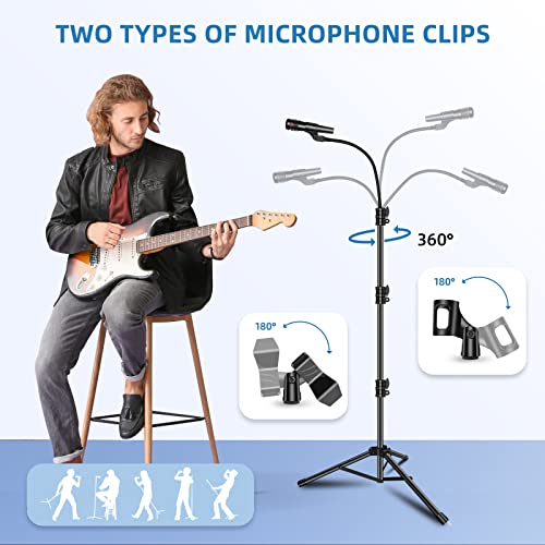 Mic Stand Detachable Gooseneck Microphone Stand Microphone Arm Height Adjustable From 24” To 67” With 2 Mic Clips For Singing, Lecture #TOP2