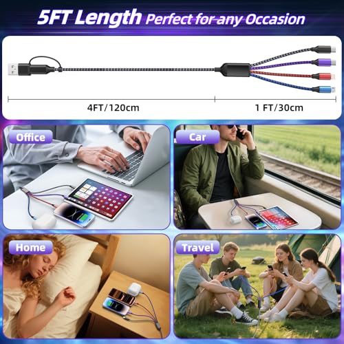 Image of USB C /A Multi Charging Cable, 4 in 2 Dual USBC Multipel Charger Cord