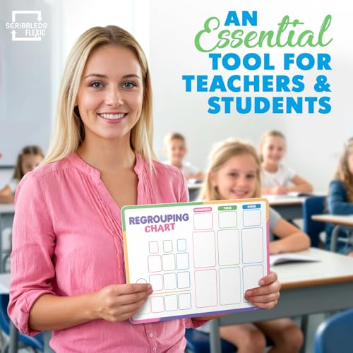 Scribbledo Place Value Chart & Regrouping Dry Erase Sheets Base Ten, Addition & Subtraction Math Practice for Kids, Classroom Supplies, Double Sided 10 Pack - Image 7