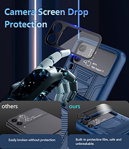 Viaotaily For Galaxy Z Flip 4 Case With Hinge Protection & Lens Protector, Heavy Duty Full-Body Protective Case, Wireless Charging Compatible Cover For Samsung Galaxy Z Flip 4 5G 2022 (Blue) #TOP2