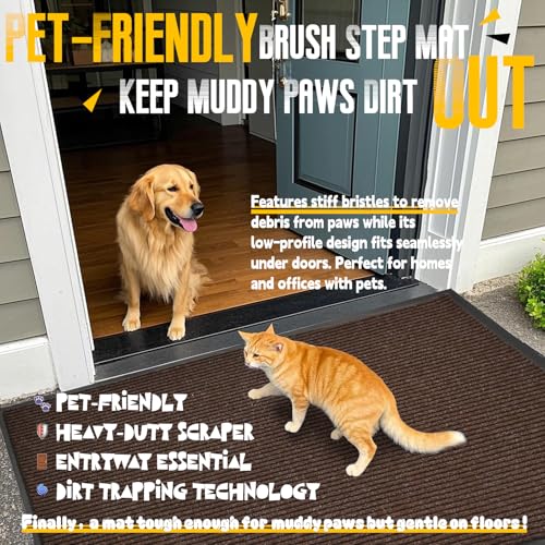 Front Door Mat Indoor Outdoor Large Door Mat 48x72 inch, Heavy Duty Non Slip Absorbent Outdoor Rug, Washable Entryway Rugs Low Profile Welcome Mat Entrance Mat, Brown by Teruntrue - Image 5