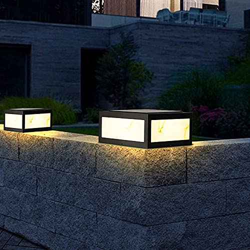 Yicoming Led Post Light Outdoor, Square Modern Outdoor Column Lights Ip65 Waterproof Stainless Steel Pillar Lights For Yard Garden Patio Path With Imitation Marble Lampshade #TOP3