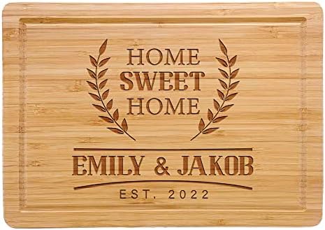 Customized New Home Housewarming Gift, Home Owner Couple Gift Ideas, Personalized Home Sweet Home Bamboo Cutting Board Present for First Home Buyer, Real Estate Engraved Gifts for New Home Buyer Gift