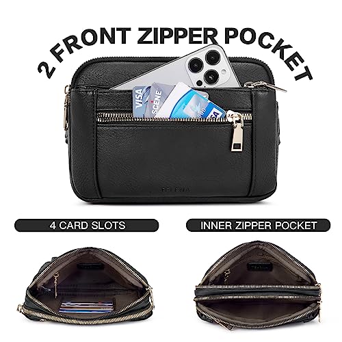 Image of Telena Fanny Packs for Women Cross Body Leather Belt Bag Fashionable with Adjustable Strap, 1-Black, One Size