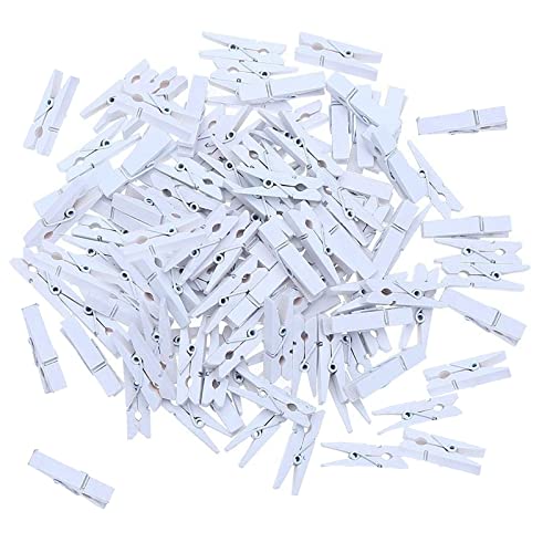 Lot de 100 mini pinces à linge en bois blanches pour loisirs créatifs, photos, murs, fêtes, mariages, événements Cover