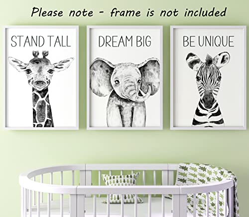 Safari Animals Baby Girl Boy Set of 3 Nursery Unframed Prints, Bedroom Decor Wall Art Posters, Elephant Giraffe Zebra Quotes - Image 3
