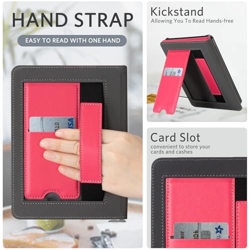 Image of CoBak Case with Stand for Kindle Paperwhite 12th Gen 2024 Released (7 inch) & Kindle Colorsoft Signature Edition - Durable PU Leather Cover with Auto Sleep Wake, Card Slot, Hand Strap Feature, Raspberry