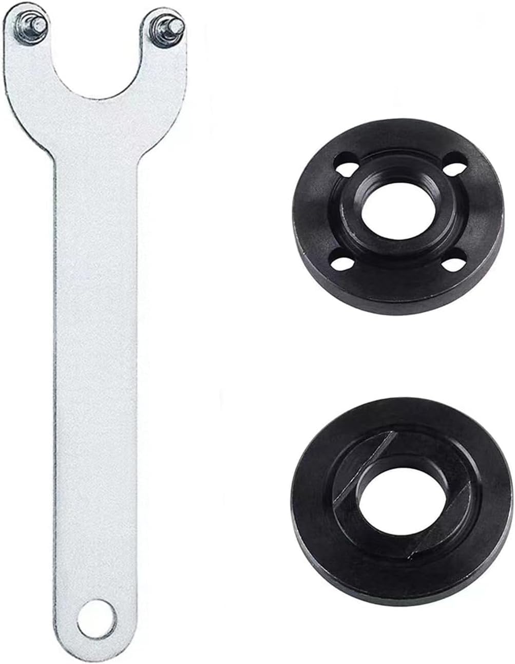 Grinder Angle Wrench with 2-Pack 5/8-11 Spanner Metal Lock Nut, Compatible with Decker Ryobi 4.5" 5" 5/8-11 & Milwaukee Makita 193465-4 Bosch-Black
