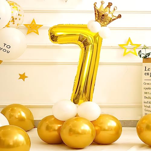 Image of Gold Number Balloons Birthday Balloons - Giant Gold Number 7 Balloon 40 inch, Numbers Balloon Birthday Decorations, Gold Party Supplies for Women Men