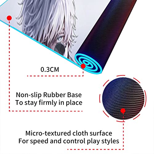 Mouse Pads Anime Cool Boys Uniforms Rgb Mouse Mat Anime Satoru Gojo Large Led Gaming Illumination Mouse Pad Usb Mousepad Gamer Computer Keyboard Pad Mat,Wireless Charging,15.7X35.4Inches #TOP3