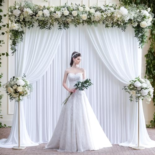 20x10ft White Backdrop Curtain for Weddings, Wrinkle-Free Polyester Fabric White Backdrop Curtain Drapes for Birthday Party Photo Photography Decoration 5ft x 10ft,4 Panels - Thumbnail 7