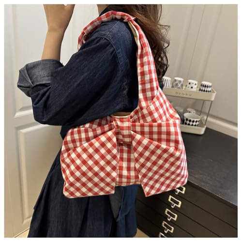 Bolso Tote con moño a cuadros para mujer, gran capacidad miniatura 4