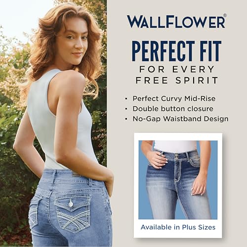 Image of WallFlower Luscious Curvy Bootcut Jeans for Women, Mid-Rise Insta Stretch Denim, Size-Inclusive Juniors Jeans