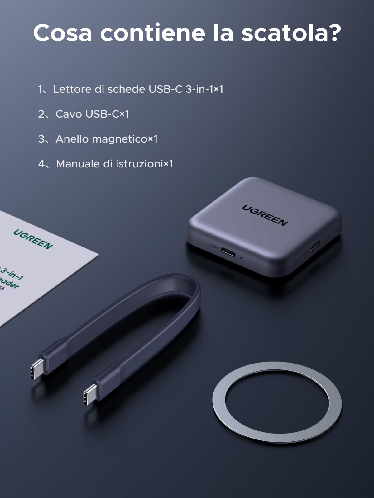 UGREEN Magnetico Lettore di schede SD 4.0 UHS II USB C Supporto PD 100W Card Reader 312MB/s Adattatore di schede TF in alluminio Compatibile con iPhone 17 Pro Max Air MacBook Air iPad Galaxy S25