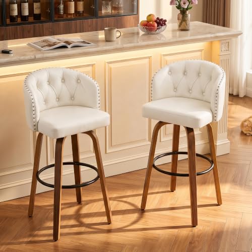 Image of 28 inch H Swivel Bar Stools Counter Height Bar Stools Set of 2(Beige)
