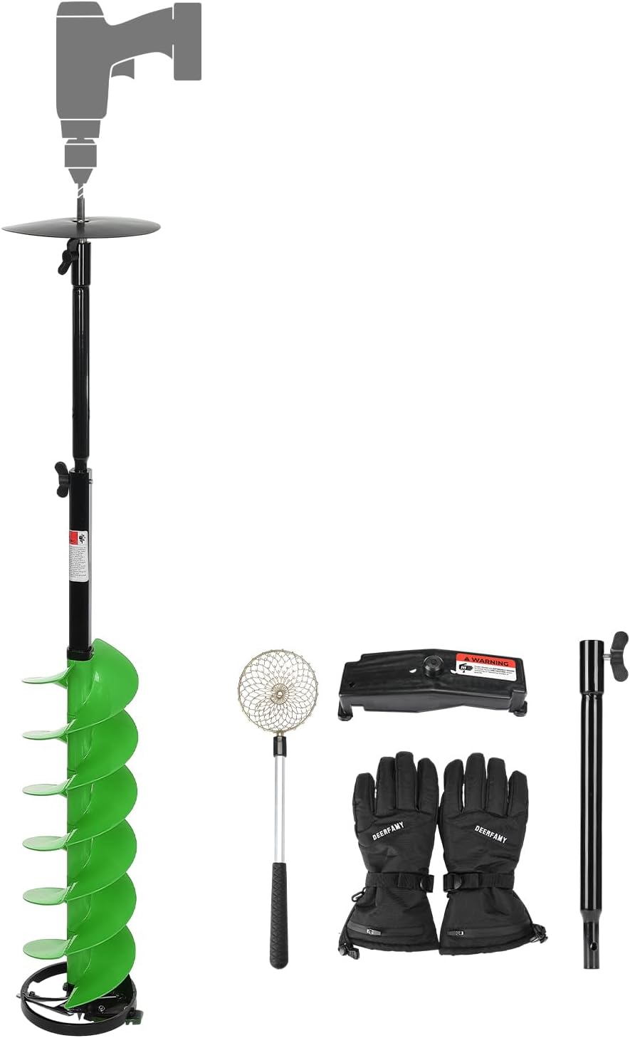 DEERFAMY Ice Fishing Auger, 8 Inch Diameter Nylon Ice Auger, 49 Inch