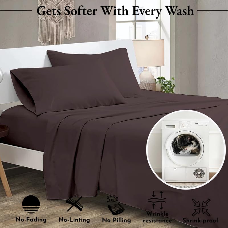 Image of Cottington Lane Premium 100% Cotton Flat Bedsheets with 2 Pillow Covers |186 TC Super Soft - Chocolate Single - 68x90 Inch
