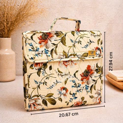 Image of Trendifly Cotton Blend Foldable Multipocket Jewellery Organizer Suitcase Women Embroidery Design Travelling Jewelry Sutcase Bag 5 Transparent Pockets Necklace Bangles Rings Girls (Flower Brown)