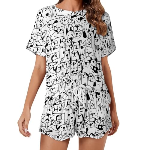 Pyjama femme chat blanc et chien - Cadeau de nuit idéal été