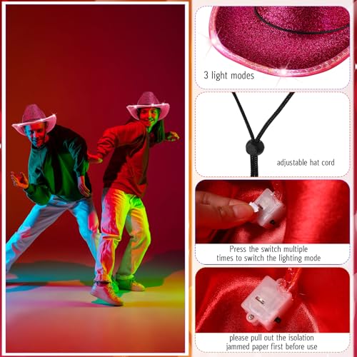 Image of Kigeli 10 Pcs Lights LED Cowboy Hat for Adult LED Flashing Hat for Western Cowboy Women Men Role Play